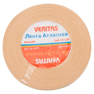 Лента атласная Veritas шир 6мм цв S-129 бежевый (уп 30м) (3)